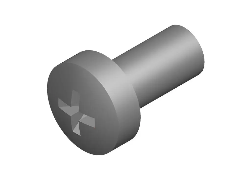 Schraube von Bosch mit flachem Kopf und runder Form, ohne erkennbare Maße oder weitere Details. Die Oberfläche ist metallic und glatt.